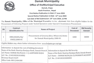 Procurement of Grocery (Rice, Wheat etc) Items for Damak Municipality 2080-81